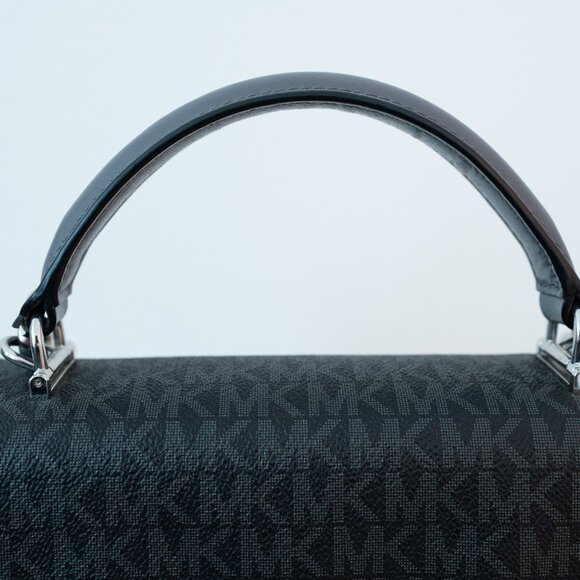 Michael Kors Sloan Medium Double Flap Leather Satchel Handbag Color Grey Multi - Picture 6 of 10